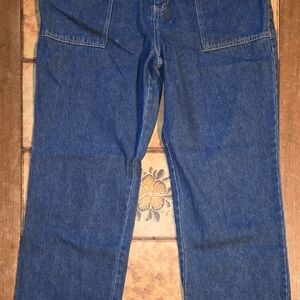 Cherokee Vintage Carpenter-Style Denim Blue Jeans With Button Snaps